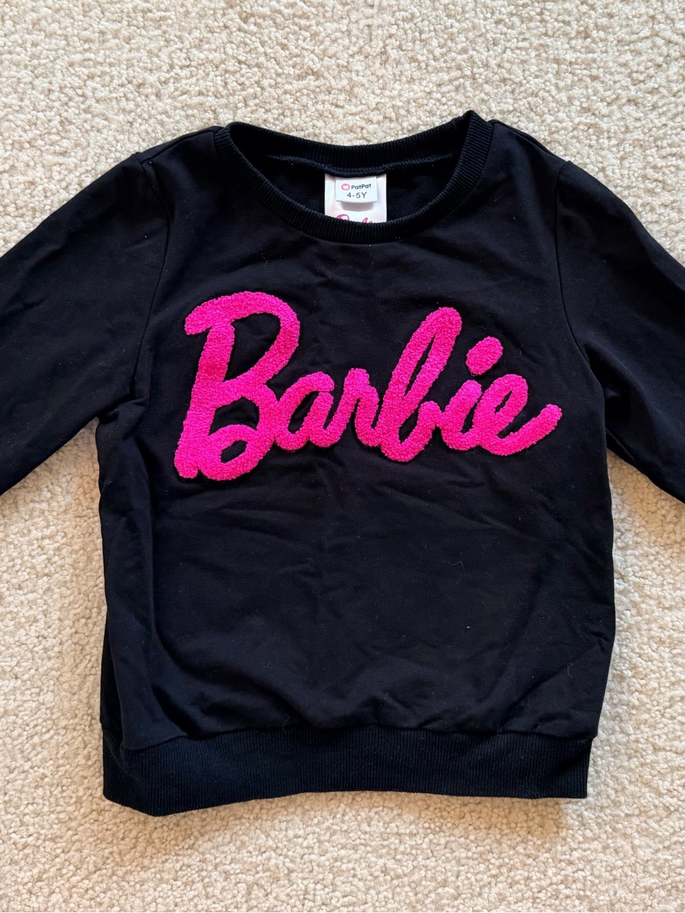 PatPat Black Sweatshirt with Hot Pink Barbie Logo - Kids